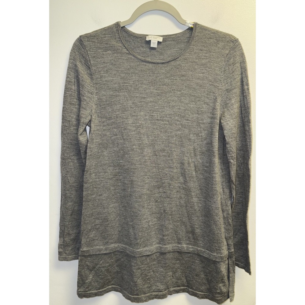 J. Jill Sweater Popover Tunic Long Sleeve Crew Neck 100% Merino Wool Gray